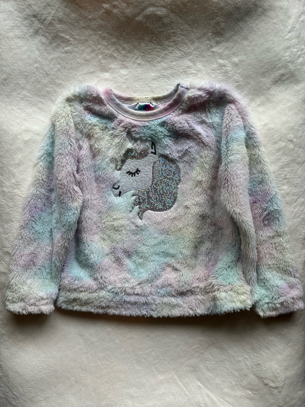 btween Pastel Multicolor Fuzzy Unicorn Sweater